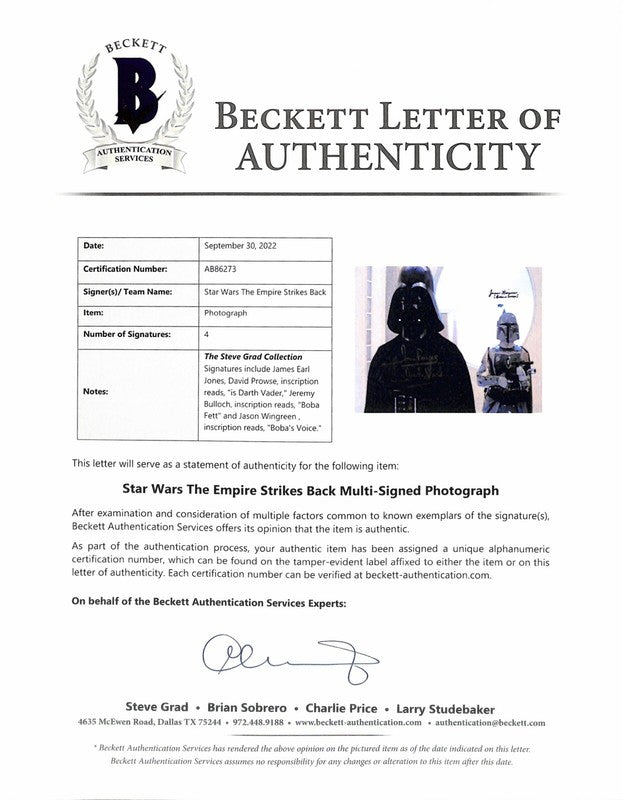 Star Wars ESB BESPIN 4x Signed 11x14 Photo BAS (Grad Collection)1