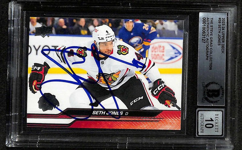 Seth Jones Auto 2023-24 Upper Deck #39 Blackhawks BECKETT AUTO GRADE 100