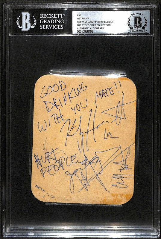 Metallica Signed VINTAGE Coaster Cliff Burton Hetfield Hammett Ulrich Beckett0