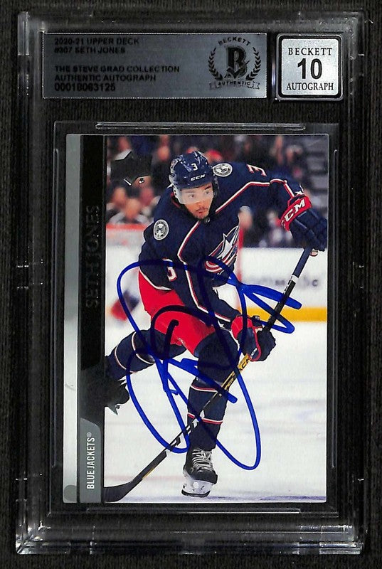 Seth Jones Auto 2020-21 Upper Deck #307 Blue Jackets Beckett 10 Signed Card0