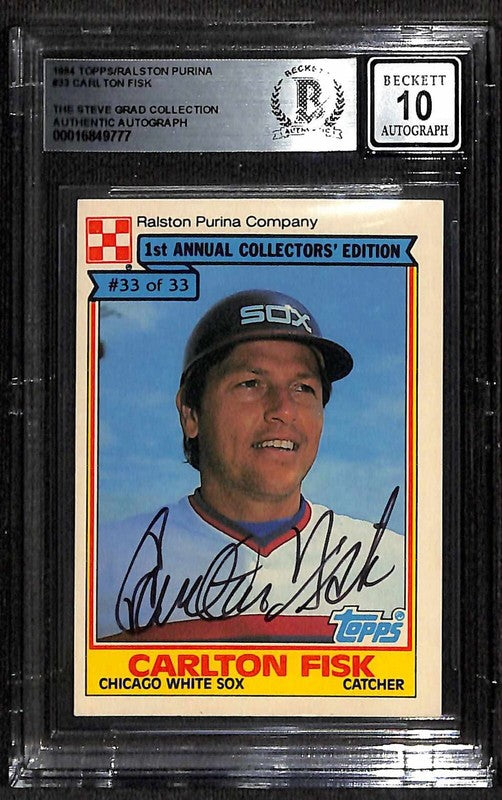 Carlton Fisk 1984 Topps Ralston Purina #33 Signed Card Auto Grade 10 BECKETT0
