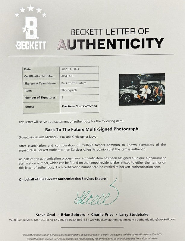 Back To The Future Christopher Lloyd & Michael J. Fox Signed 20x30 Photo BECKETT1