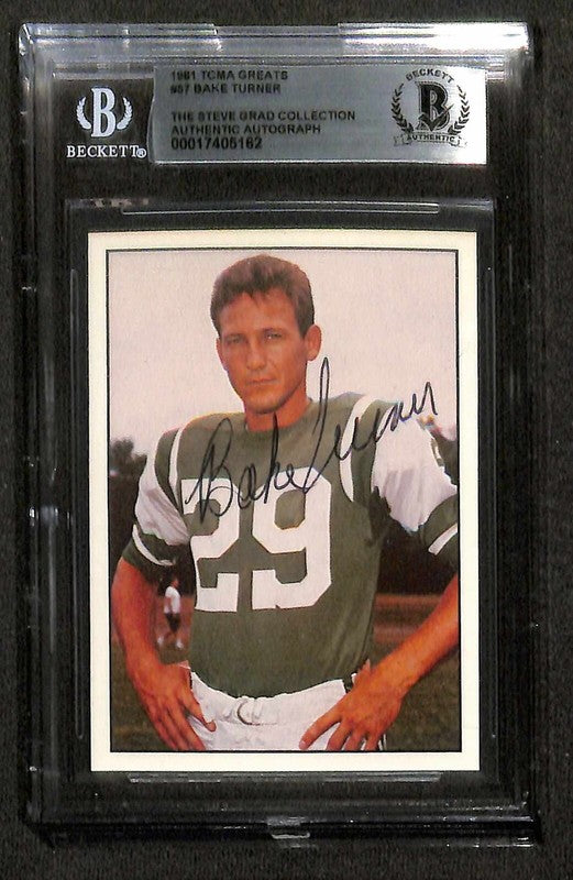 Bake Turner New York Jets 1981 TCMA Greats #57 Signed Card BECKETT Encapsulated0