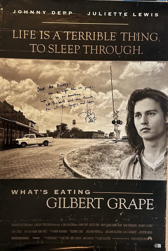 Johnny Depp What's Eating Gilbert Grape Signed Poster To Actor Mickey Rooney BAS0