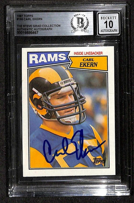 Carl Ekern Los Angeles Rams 1987 Topps #155 Signed Card Auto Grade 10 BECKETT0
