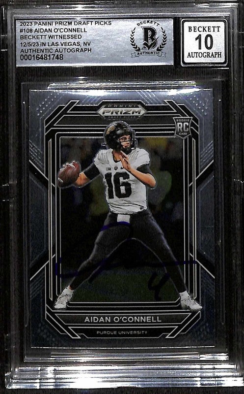 Aidan O'Connell 2023 Panini Prizm #108 Signed Card Grade 10 BECKETT Witnessed0