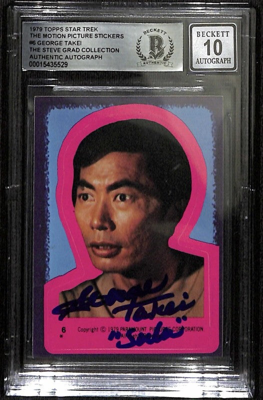 George Takei Signed Auto 1979 Topps Star Trek Stickers #6 Auto 10 BECKETT BAS0