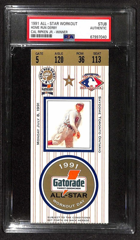 1991 MLB All-Star Workout Ticket Stub PSA Authentic Cal Ripken Jr HR Derby 0