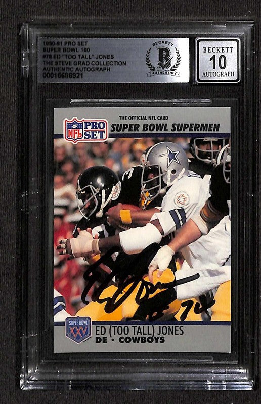 Ed Too Tall Jones 1990-91 Pro Set Super Bowl 160 #78 Signed Card Auto 10 BECKETT0