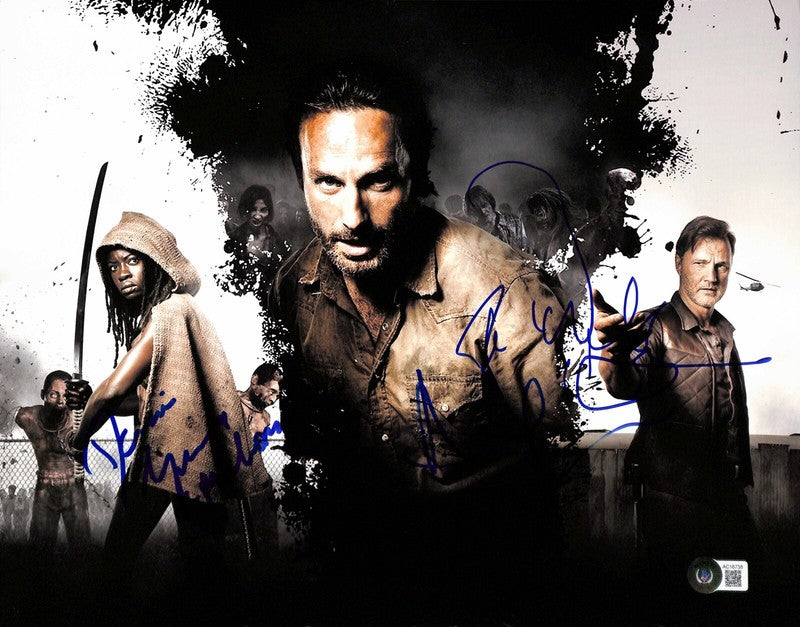 Walking Dead Lincoln Morrissey Gurira Signed 11x14 Photograph BECKETT0