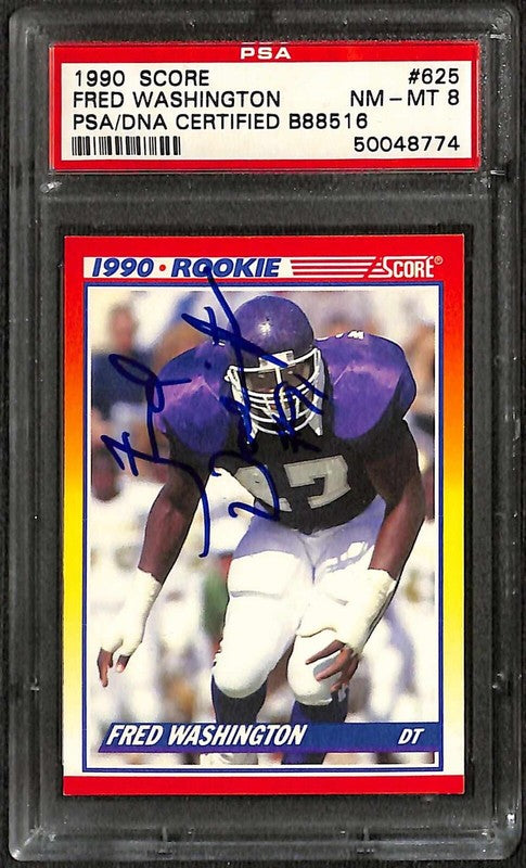 1990 Score Fred Washington #625 Signed Rookie PSA NM-MT8 PSA/DNA0