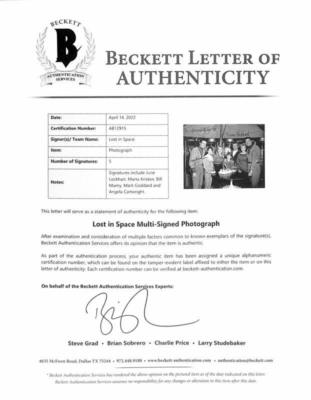 Lost in Space Cast Signed 11x14 Photograph BAS (Grad Collection)  1