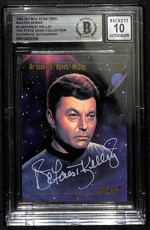 DeForest Kelly Signed 1993 Skybox Star Trek Master Series #3 Auto 10 BECKETT BAS0