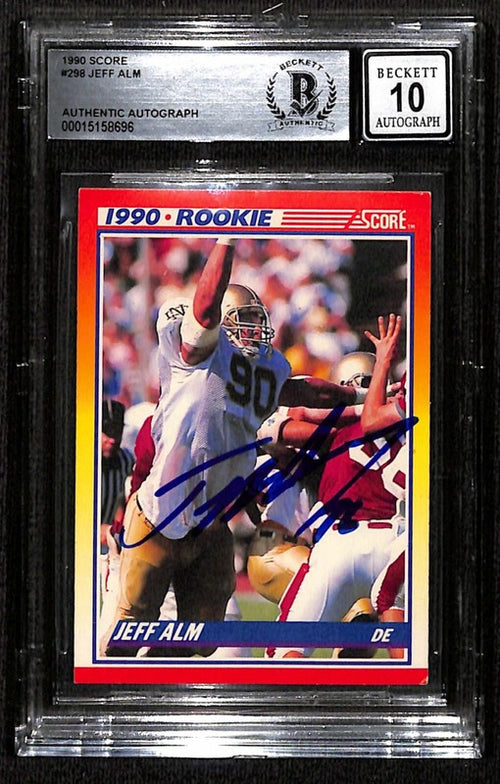 1990 Score Football #298 Jeff Alm Signed Autographed Rookie Card BECKETT Auto 100