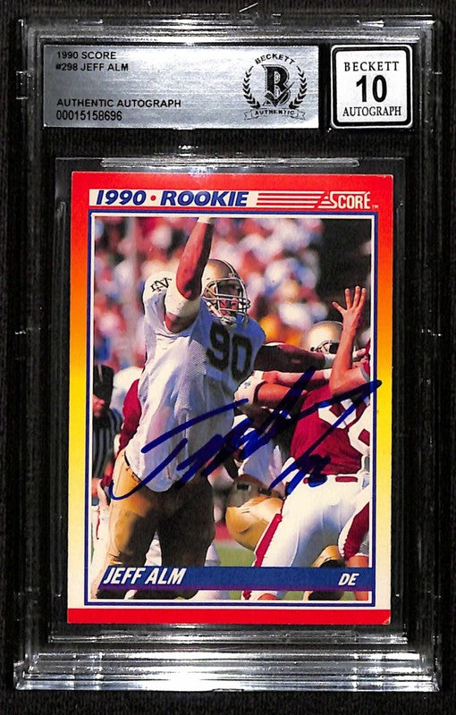 1990 Score Football #298 Jeff Alm Signed Autographed Rookie Card BECKETT Auto 100