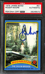Roger Moore Signed 1979 Topps James Bond Moonraker #51 The Doom Bridge PSA/DNA0