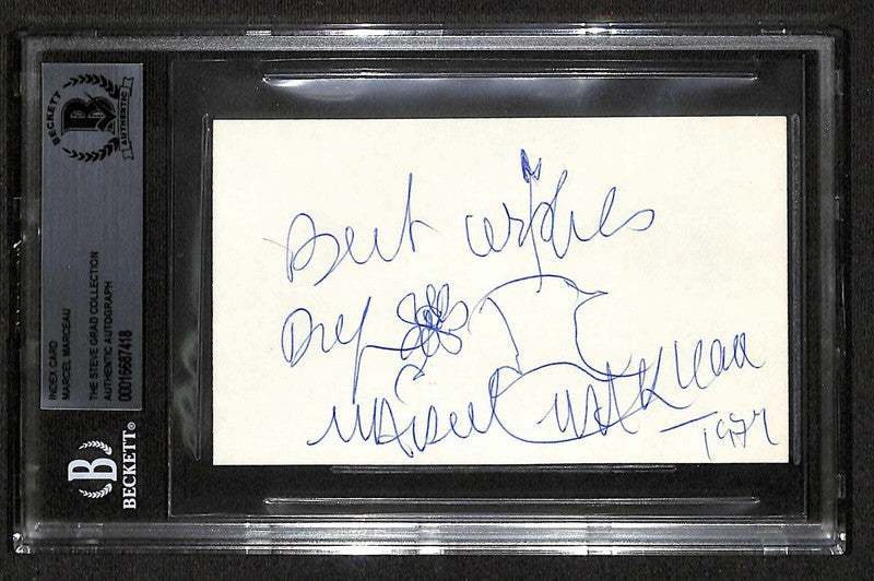Marcel Marceau  Mime Artist Signed 3x5 Index Card Beckett Encapsulated0