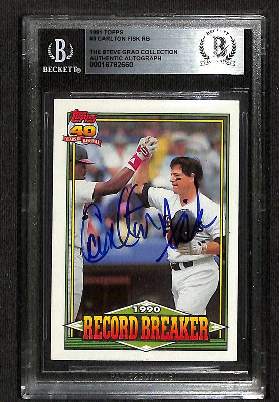 Carlton Fisk White Sox 1991 Topps #3 Signed Card BECKETT 0