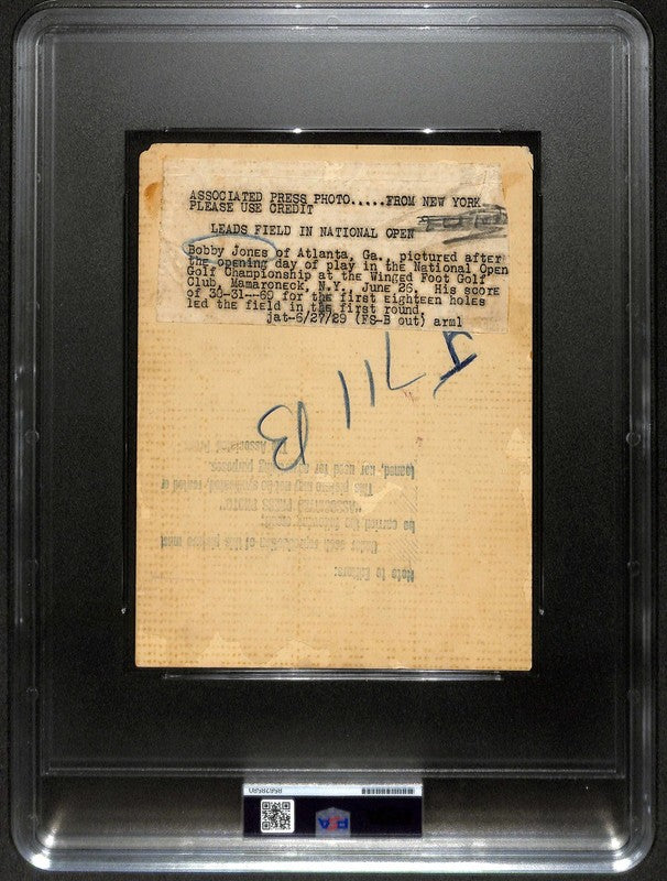 1929 Original Type 1 Associated Press Photo Bobby Jones U.S. Open (PSA/DNA)1
