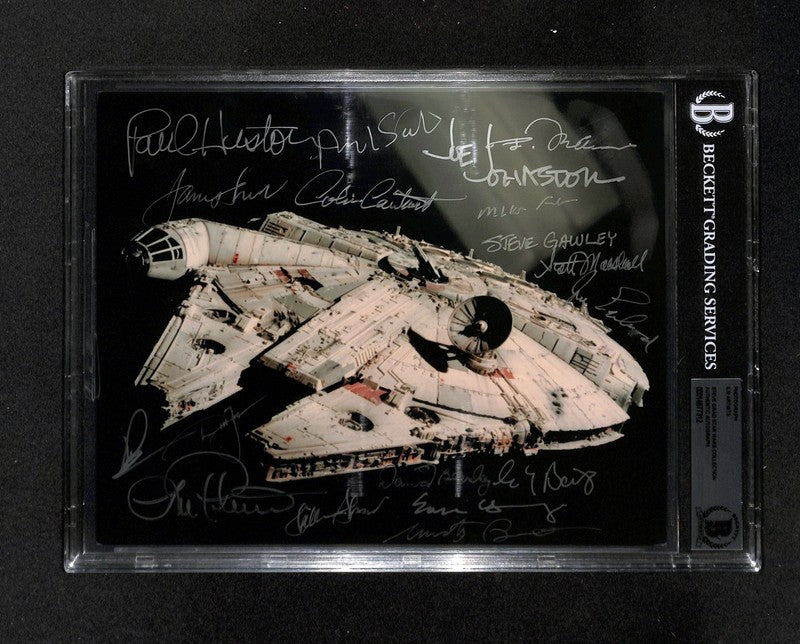 Star Wars Millennium Falcon Model Crew Signed 8x10 BECKETT 18 Sigs ILM Legends0