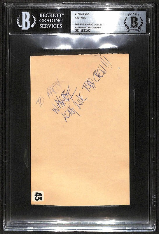 W. AXL ROSE Guns N Roses Vintage Signed In 1985 Autographed Album Page BECKETT0
