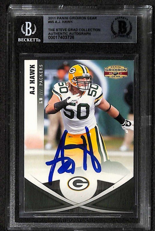 A.J. Hawk 2011 Panini Gridiron Gear #95 Signed Card BECKETT Encapsulated0
