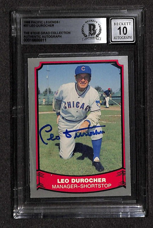 Leo Durocher CUBS BB HOF 1988 Pacific Legends 1 #27 Signed Card Auto 10 BECKETT0