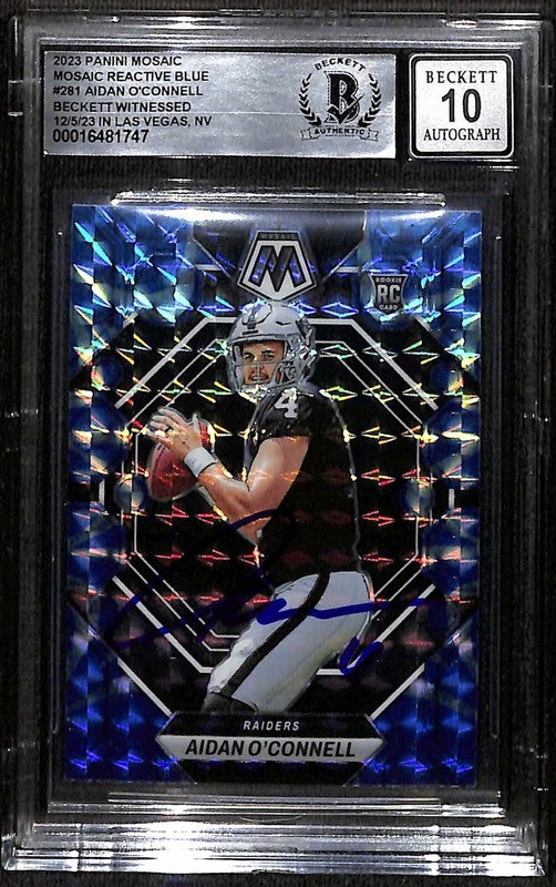2023 Panini Mosiac Aidan O'Connell Raiders Signed BECKETT WITNESSED Auto 100