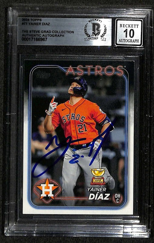 Yanier Diaz Houston Astros Signed 2024 Topps Auto Grade 10 BECKETT0
