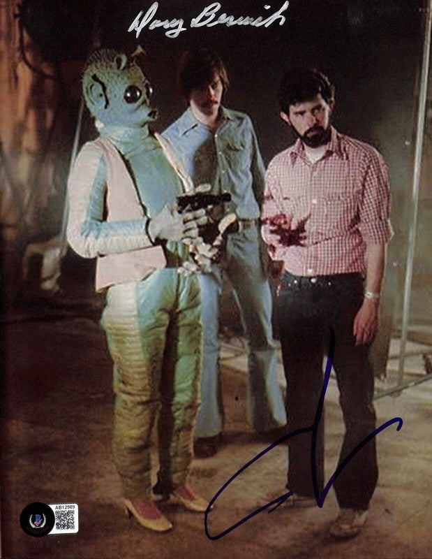 Star Wars Filming Greedo George Lucas & Doug Beswick Signed 8x10 BAS0