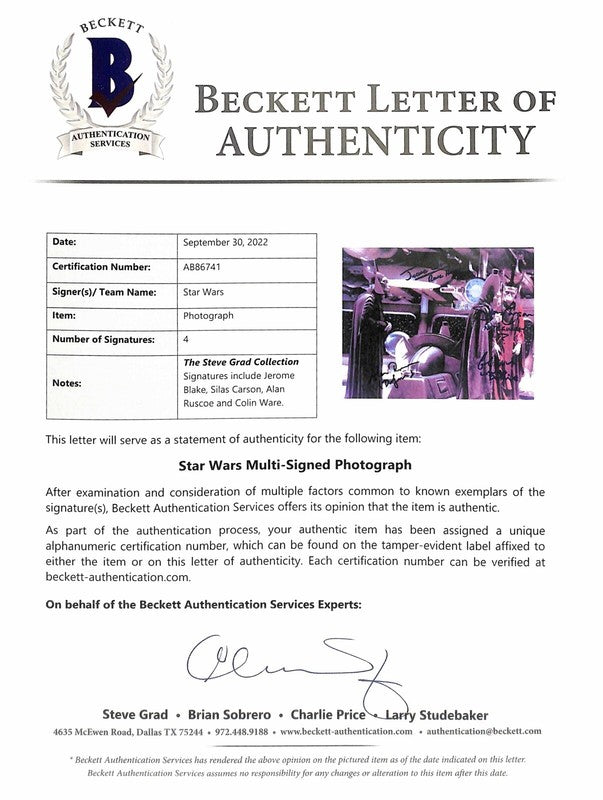 Star Wars The Phantom Menace Cast x4 Signed BAS (Grad Collection)1
