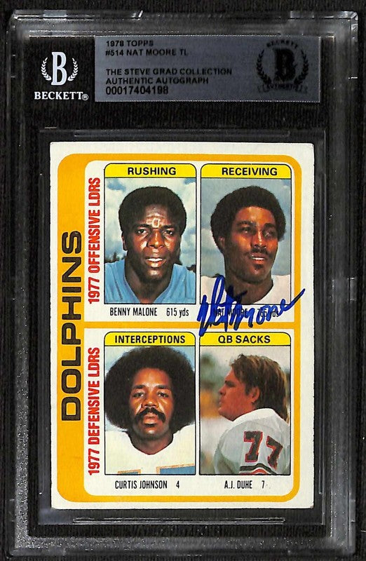 Nat Moore Miami Dolphins 1978 Topps #514 Signed Rookie RC Card BECKETT 0