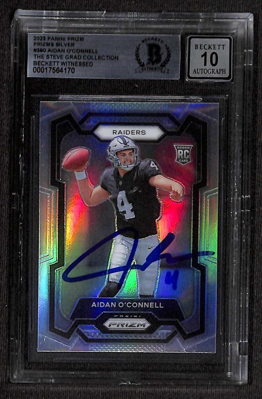 Aidan O'Connell 2023 Panini Prizm Silver #360 Signed Card Auto Grade 10 BECKETT0