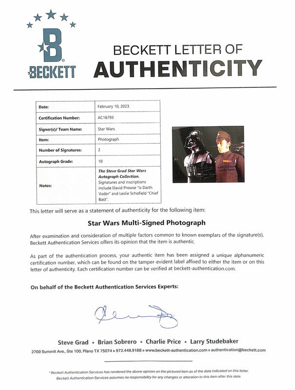 Prowse & Schofield Star Wars Signed 11x14 Photo Auto 10 BAS (Grad Collection)1
