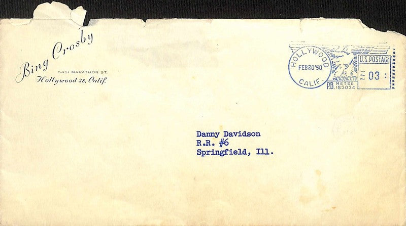 Bing Crosby 1950 Signed Typed Letter w/ Envelope BECKETT (Grad Collection)1