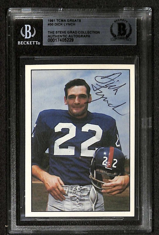 Dick Lynch New York Giants 1981 TCMA Greats #30 Signed Card BECKETT Encapsulated0