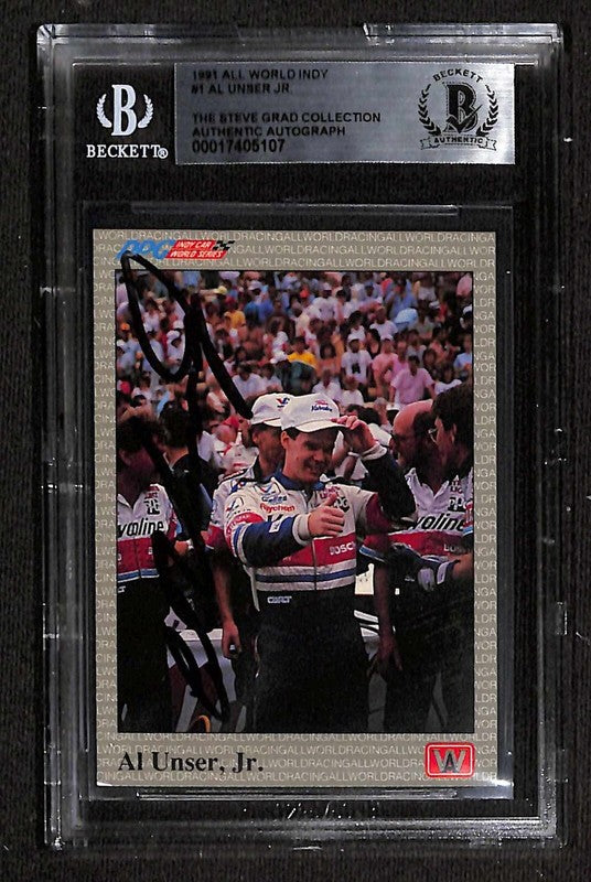 Al Unser Jr. 1991 All World Indy #1 Signed Card BECKETT Encapsulated0