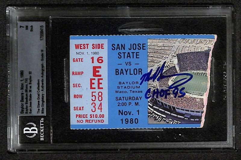 1980 Baylor vs. San Jose State Ticket NM 7 Signed Mike Singletary Auto 10 BAS 0