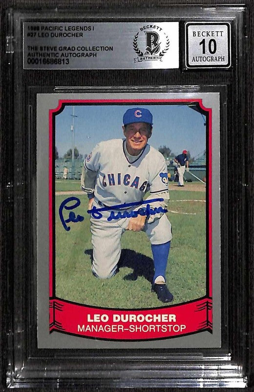 Leo Durocher Signed 1988 Pacific Legends #27 Chicago Cubs HOF Auto 10 BECKETT0