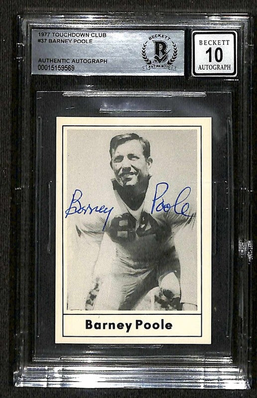 Barney Poole Lions 1977 Touchdown Club #37 Signed Card Auto Grade 10 BECKETT0