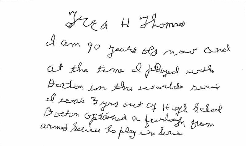 Fred Thomas Boston Red Sox Signed 3x5 Index Card BECKETT Certified0