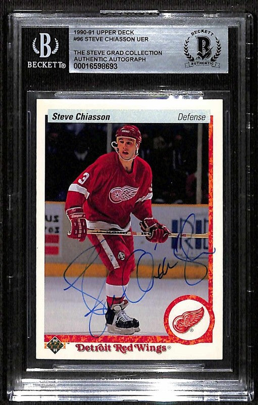 Steve Chiasson 1990-91 Upper Deck #96 Signed Card BECKETT Encapsulated0