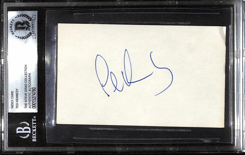 Ted Kennedy United States Senator Signed 3x5 Index Card BECKETT Encapsulated0
