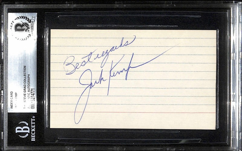 Jack Kemp United States Representative Signed 3x5 IndexCard BECKETT Encapsulated0