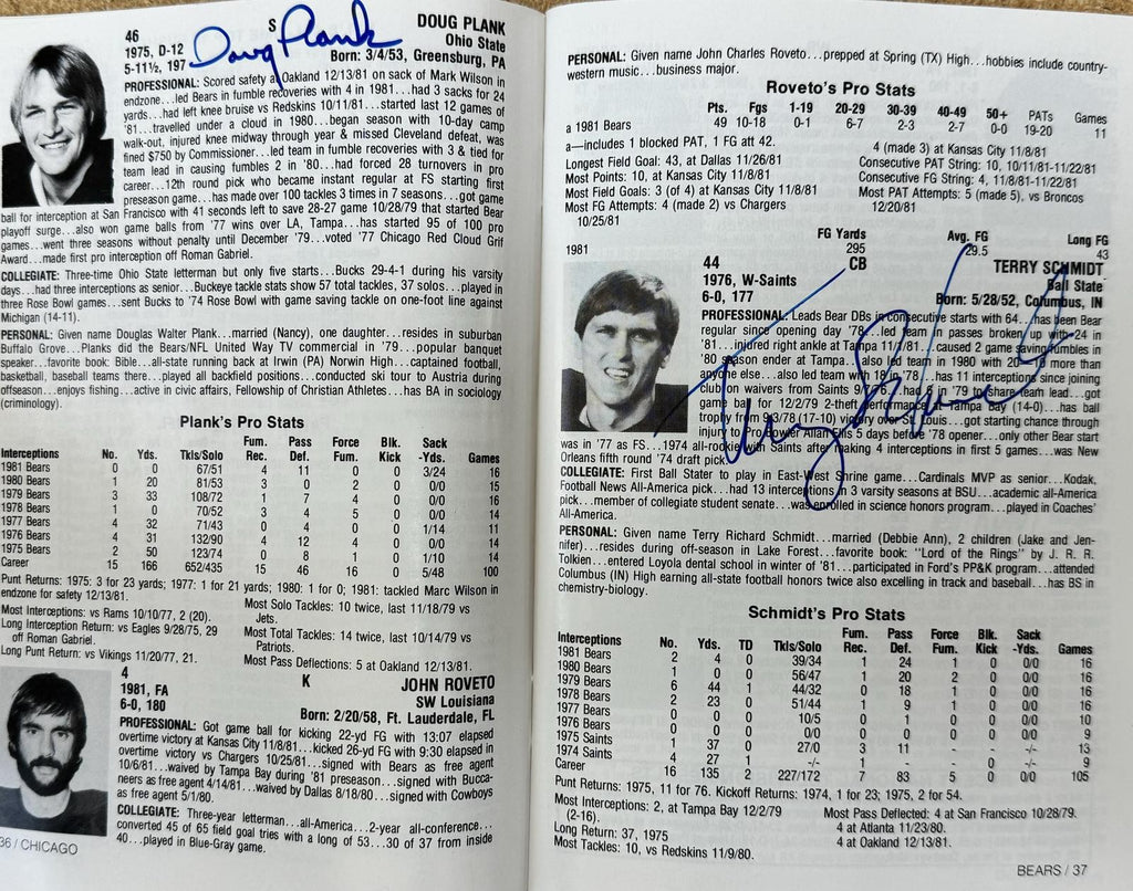 1982 Chicago Bears Signed Official Media Guide By 48! Payton Ditka BAS7