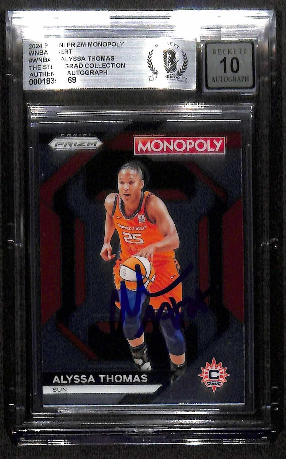 Alyssa Thomas Signed 2024 Prizm Monopoly WNBA Card Beckett 10 Auto0