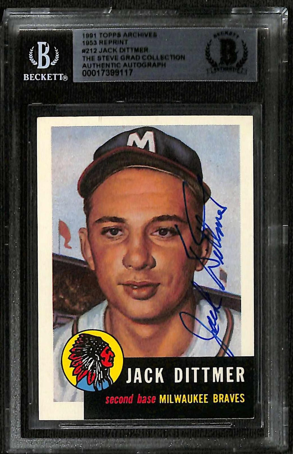 Jack Dittmer Signed 1991 Topps Archives 1953 Reprint Beckett Auto0