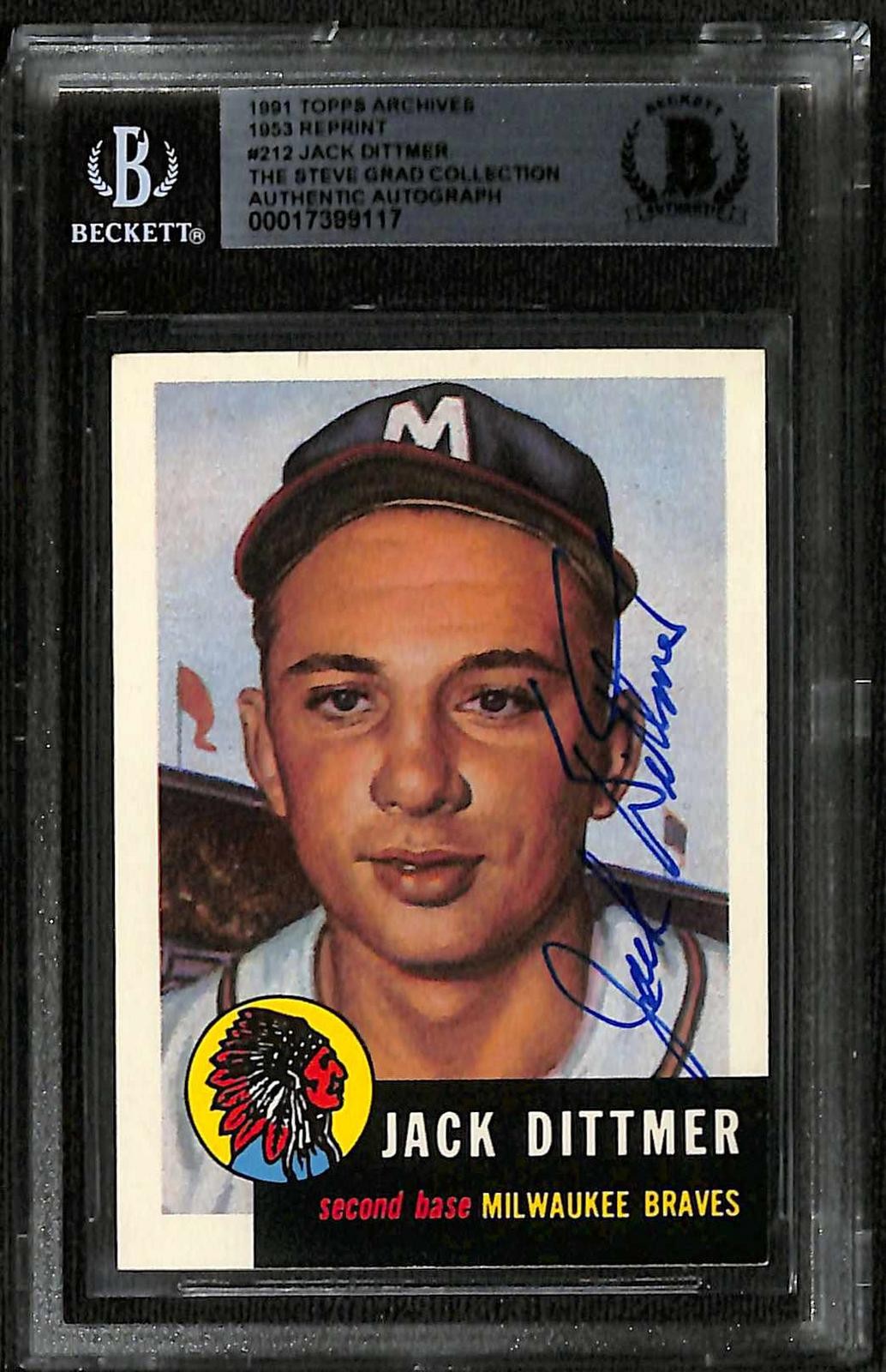 Jack Dittmer Signed 1991 Topps Archives 1953 Reprint Beckett Auto0