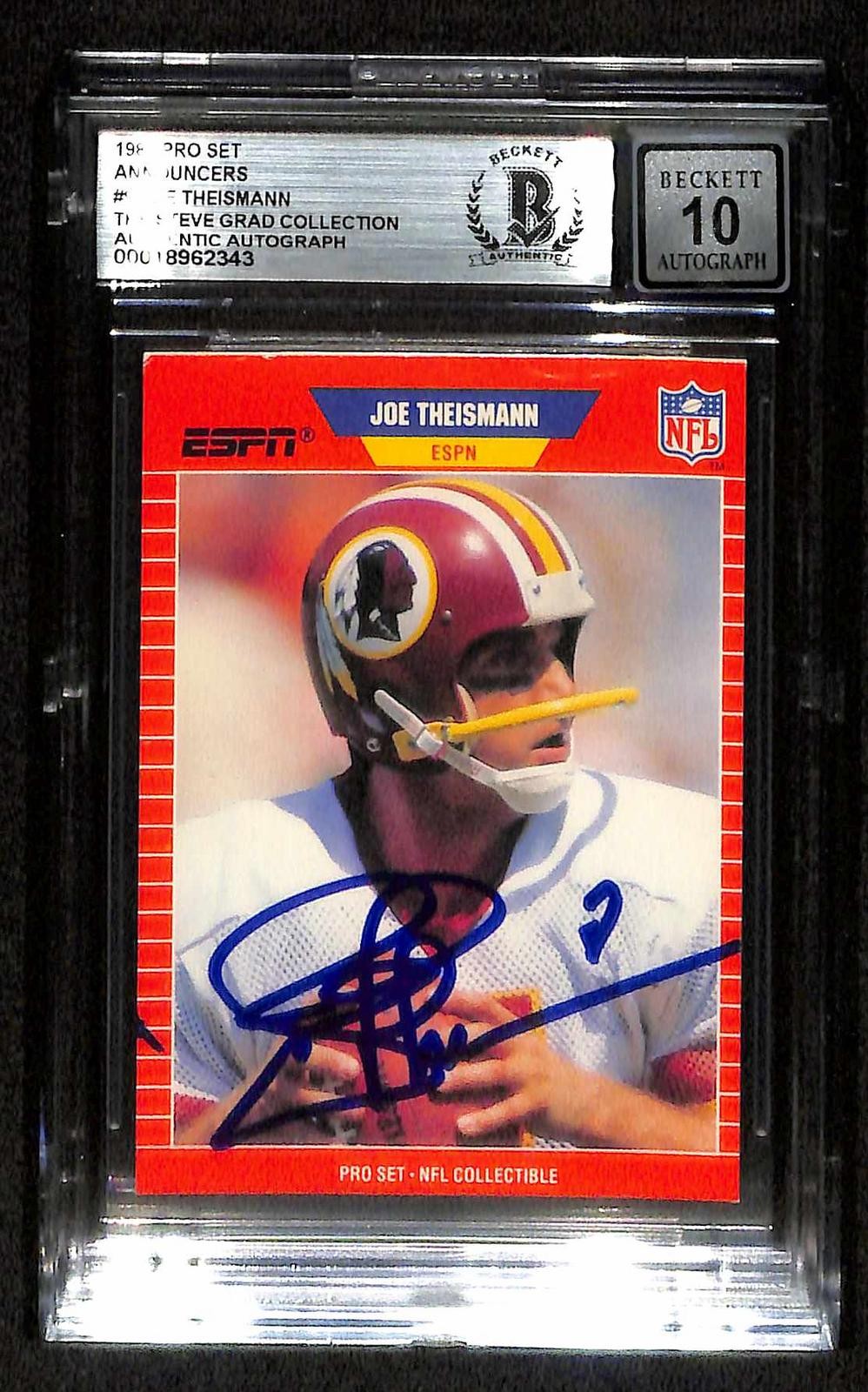 Joe Theismann Signed 1989 Pro Set ESPN Card Beckett Auto Grade 100