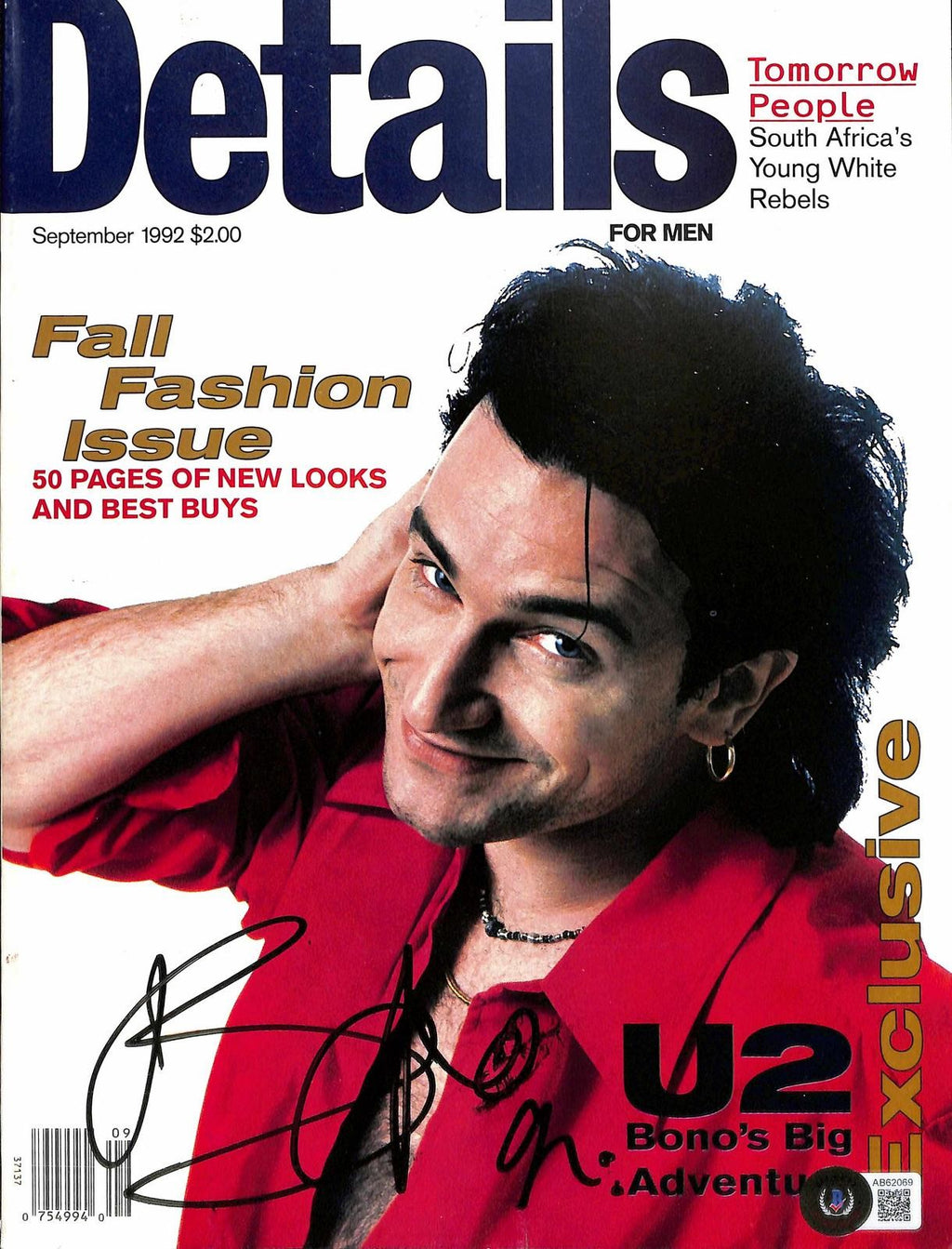 Bono Signed Vintage 1992 Details Full Magazine BECKETT LOA0